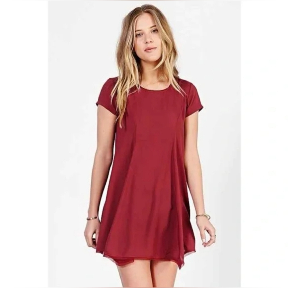 Silence + Noise Urban Outfitters Raw Hem Swing Mini Dress Burgundy Sm Festival